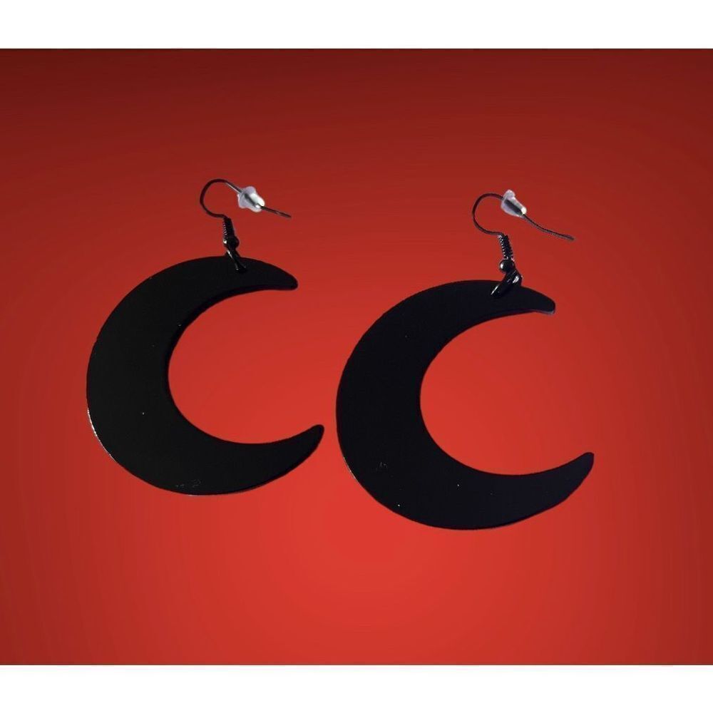 Glossy Black Half Moon Drop Halloween Witchy Phase  Party